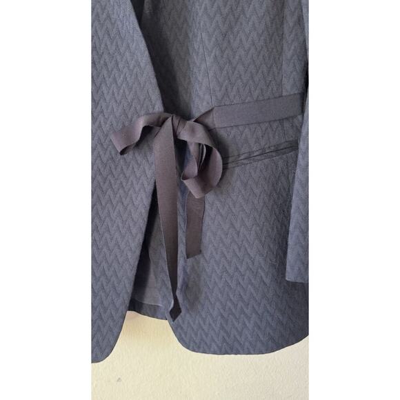 Rebecca Taylor NYC Blazer Women’s Size 8 Navy Zig Zag Print Textured Tie Front - Picture 4 of 9